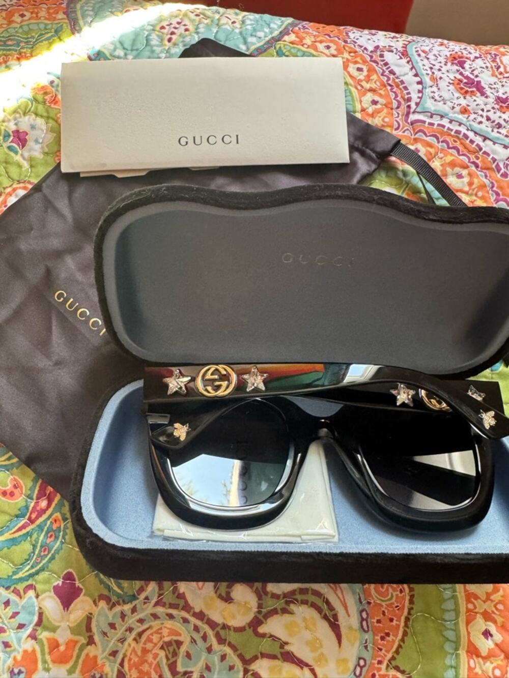 Gucci Black Quilted Sunglasses Pouch with Gold Logo